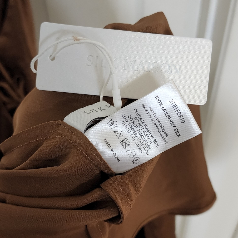 Silk Maison Lounge Cowl Neck Midi 100% Mulberry Silk Slip Dress XS Mocha Mousse - Picture 7 of 9